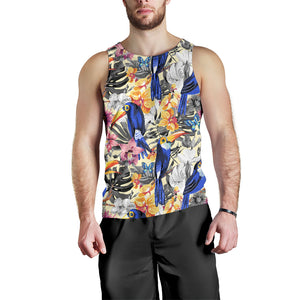 Toucan Leaves Flower Pattern Men Tank Top