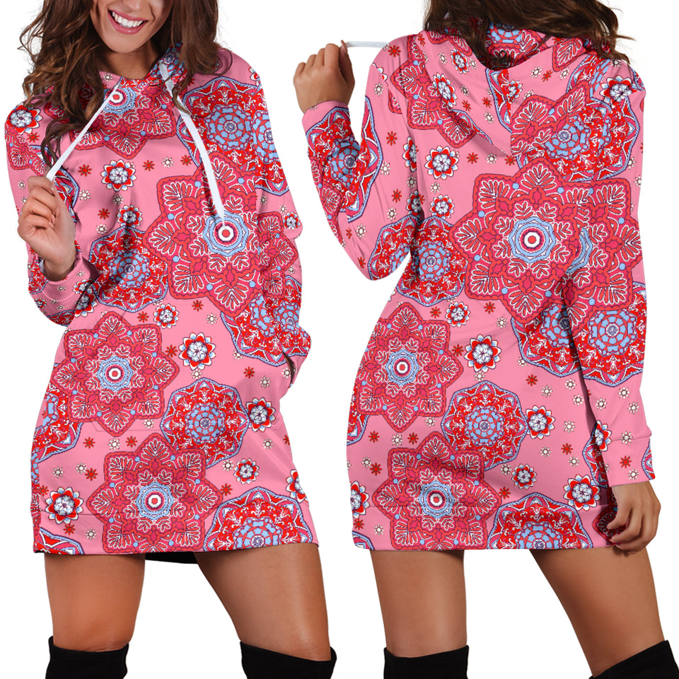 Indian Pink Pattern Women Hoodie Dress