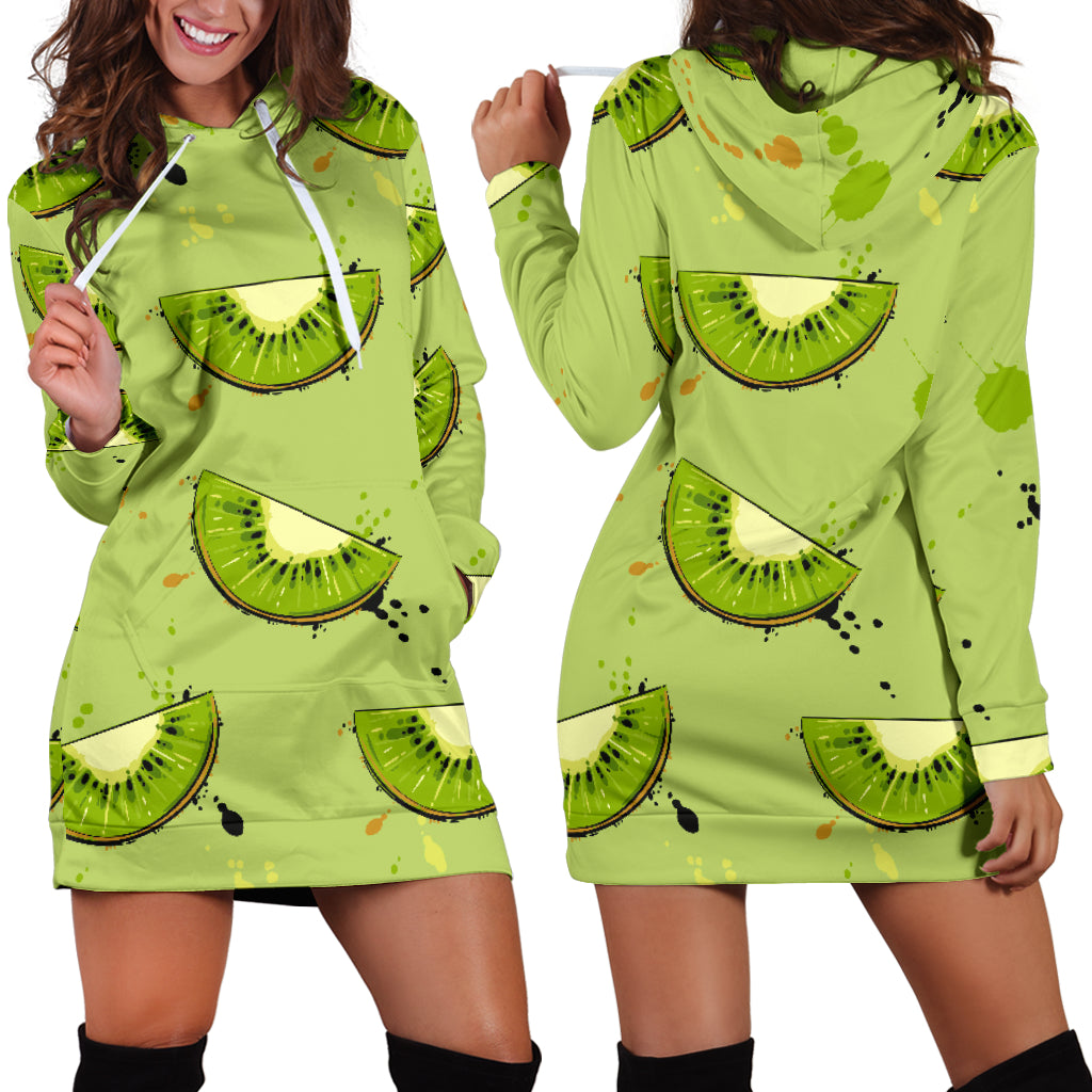 Kiwi Pattern Background Women Hoodie Dress