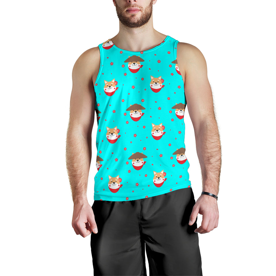 Shiba Inu Japanese Hat Pattern Men Tank Top