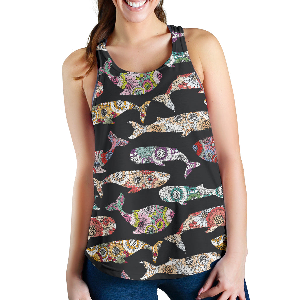 Whale Flower Tribal Pattern Women Racerback Tank Top