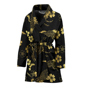 Gold Japanese Theme Pattern Women Bathrobe