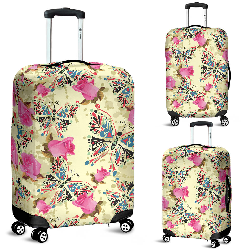 Butterfly Pink Rose Pattern Luggage Covers