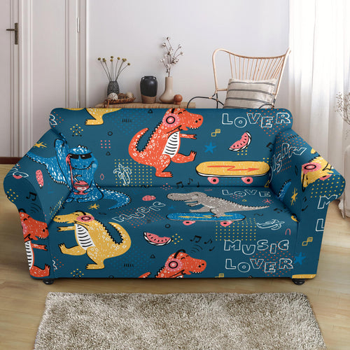 Dinosaur Music Skating Pattern Loveseat Couch Slipcover