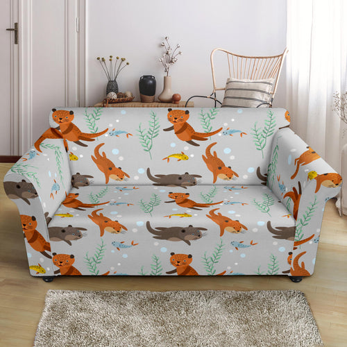 Swimming Fish Otter Pattern Loveseat Couch Slipcover