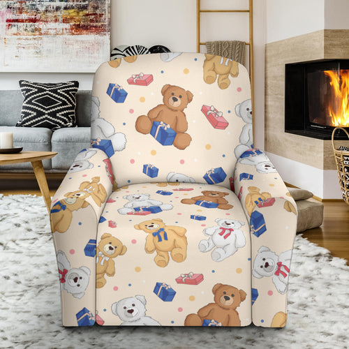 Teddy Bear Pattern Print Design 01 Recliner Chair Slipcover