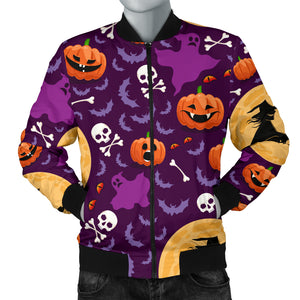 Halloween Pumpkin Witch Pattern Men Bomber Jacket