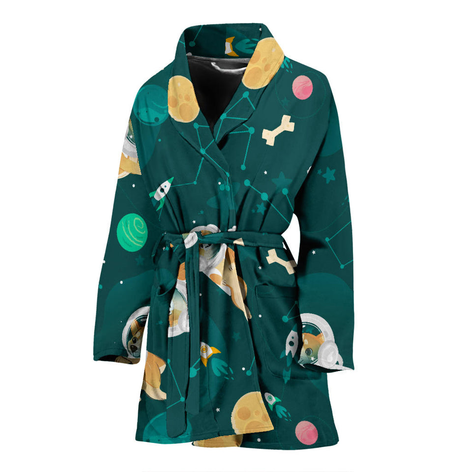Corgi Astronaut Pattern Women Bathrobe