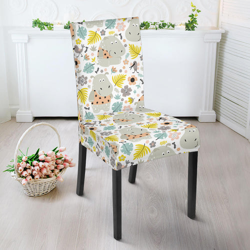 Hippopotamus Pattern Print Design 05 Dining Chair Slipcover