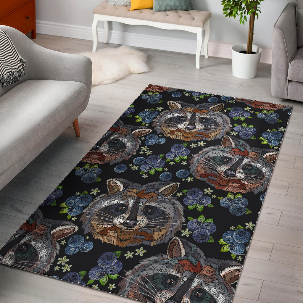 Raccoon Blueburry Pattern Area Rug