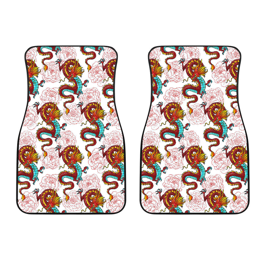Red Dragon Hibiscus Pattern Front Car Mats