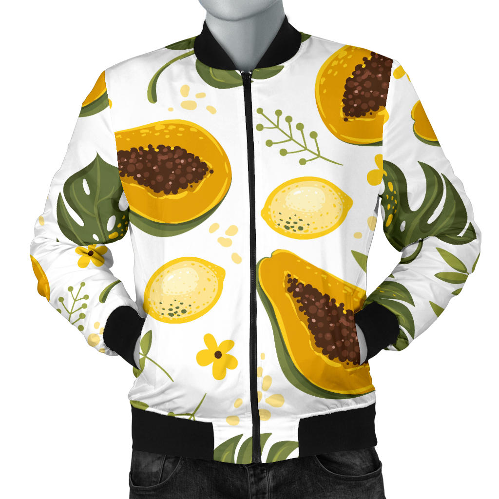 Papaya Leaves Flower Pattern Men Bomber Jacket