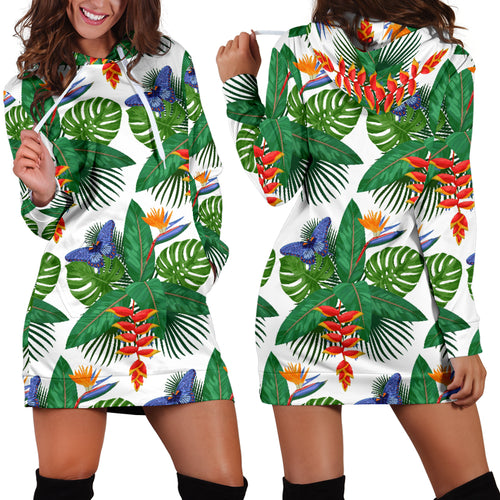 Heliconia Butterfly Leaves Pattern Women Hoodie Dress