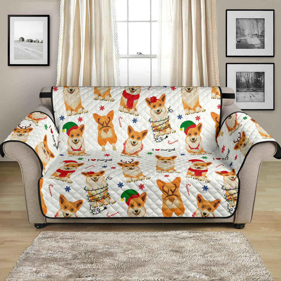 Christmas Corgi Pattern Background Loveseat Couch Cover Protector