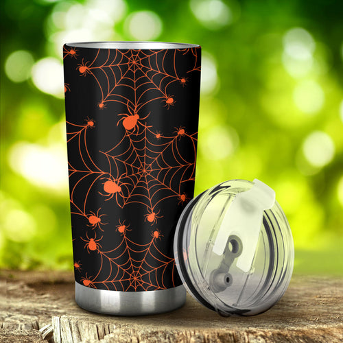 Orange Cobweb Spider Web Pattern Tumbler