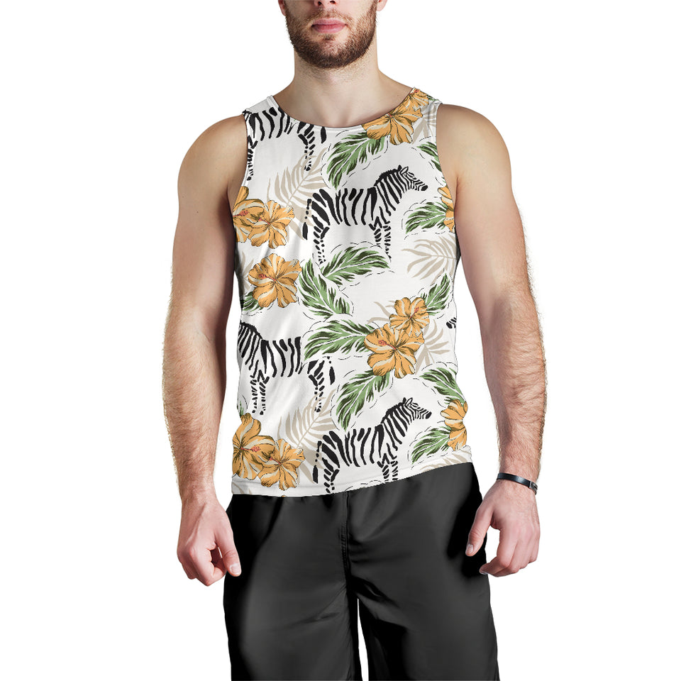 Zebra Hibiscus Pattern Men Tank Top