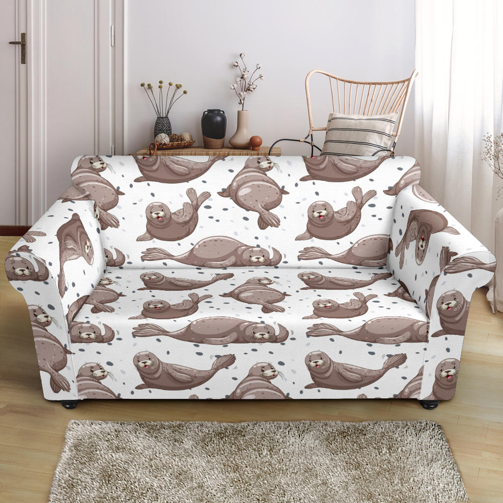 Sea Lion Pattern Background Loveseat Couch Slipcover