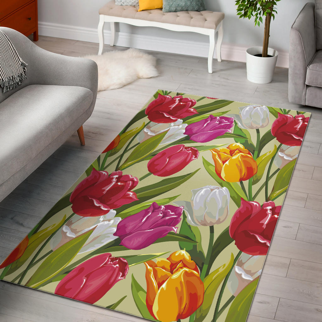 Colorful Tulip Pattern Area Rug