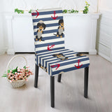 Dachshund Anchor Navy Blue Pattern Dining Chair Slipcover