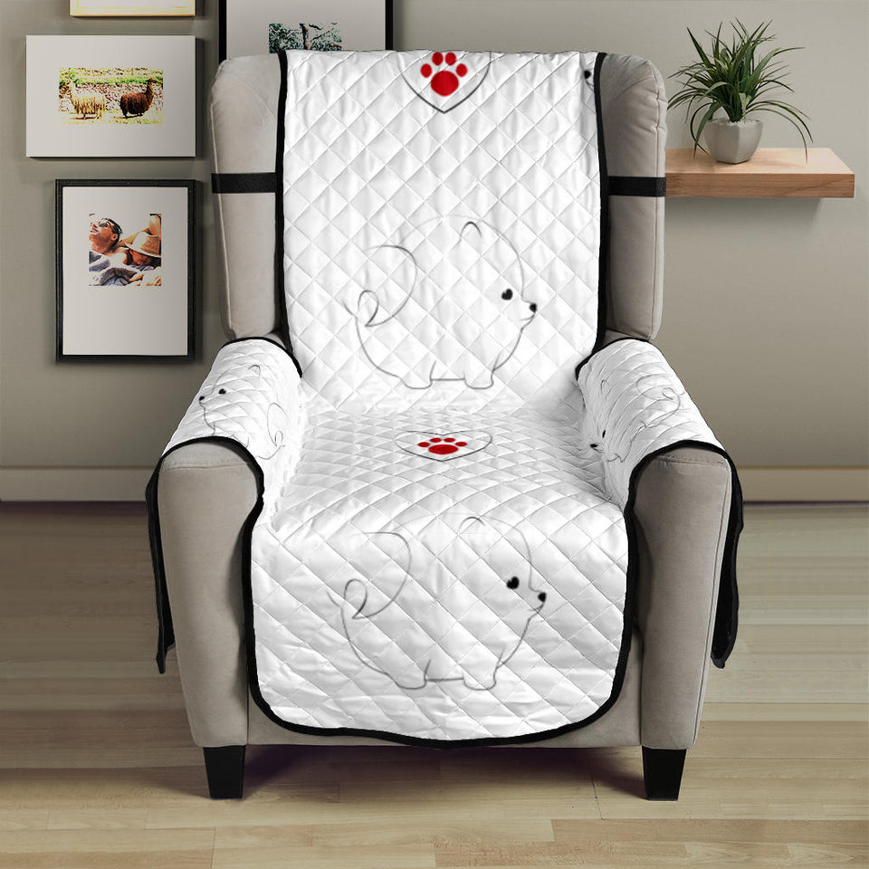 White Pomeranian Pattern Chair Cover Protector