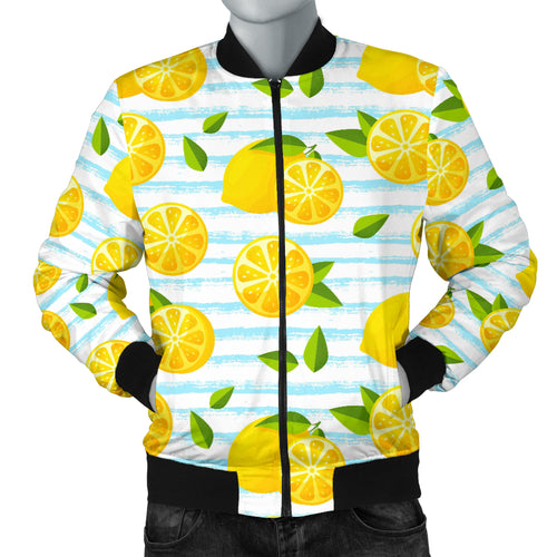 Lemon Pattern Stripe Background Men Bomber Jacket