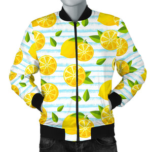 Lemon Pattern Stripe Background Men Bomber Jacket