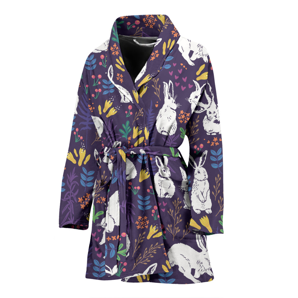 Rabbit Leaves Pattern Women Bathrobe