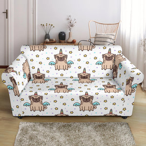 Unicorn Pug Pattern Loveseat Couch Slipcover