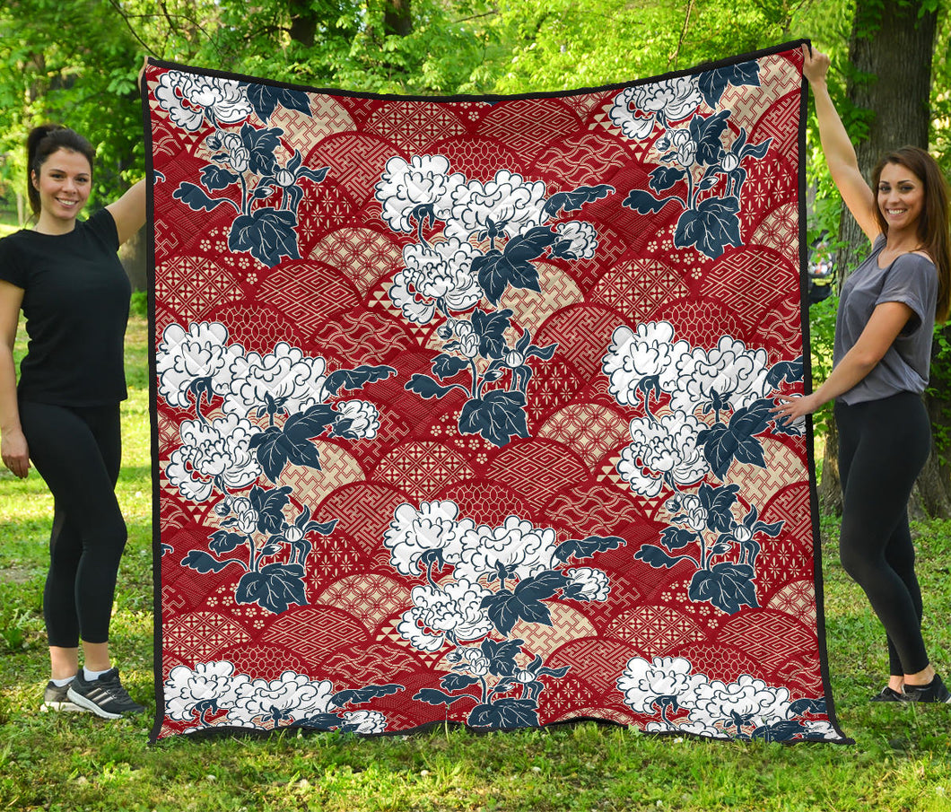 Red Theme Japanese Pattern Premium Quilt