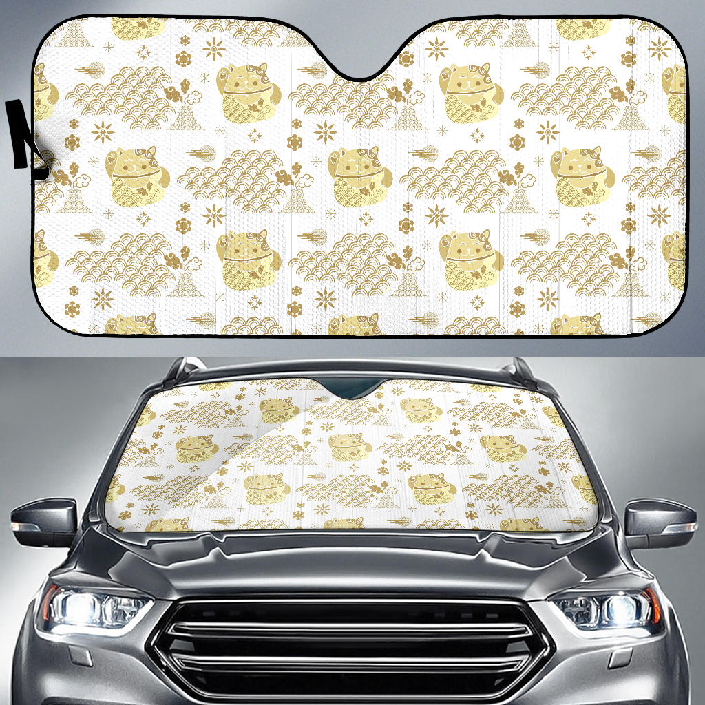 Gold Meneki Neko Lucky Cat Pattern Car Sun Shade