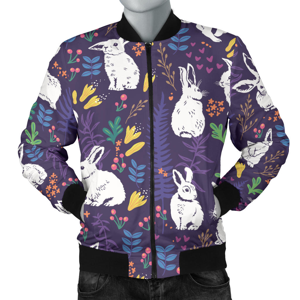 Rabbit Leaves Pattern Men Bomber Jacket