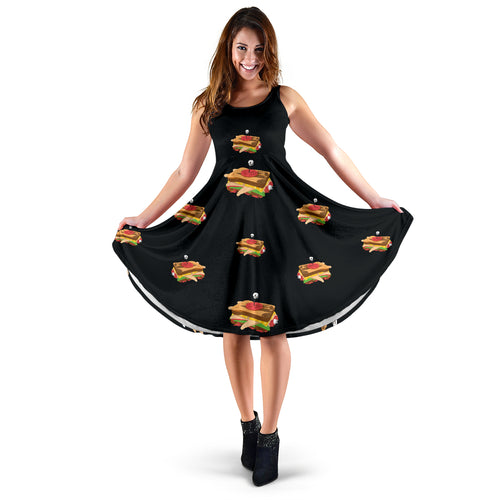 Sandwich Pattern Print Design 03 Sleeveless Midi Dress