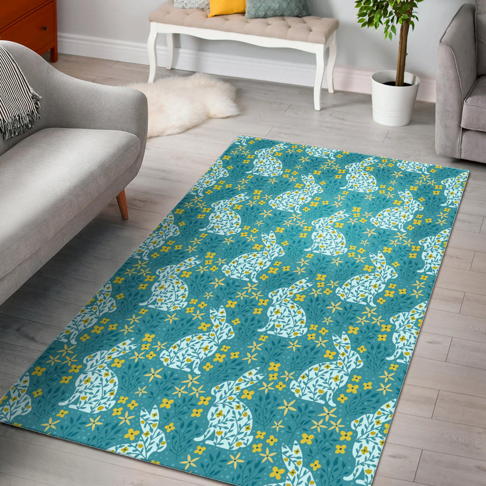 Rabbit Flower Theme Pattern Area Rug