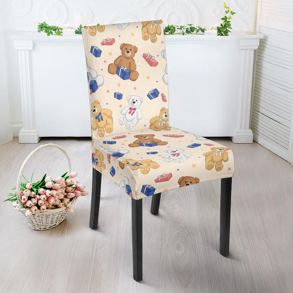 Teddy Bear Pattern Print Design 01 Dining Chair Slipcover