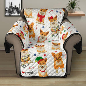 Christmas Corgi Pattern Background Recliner Cover Protector