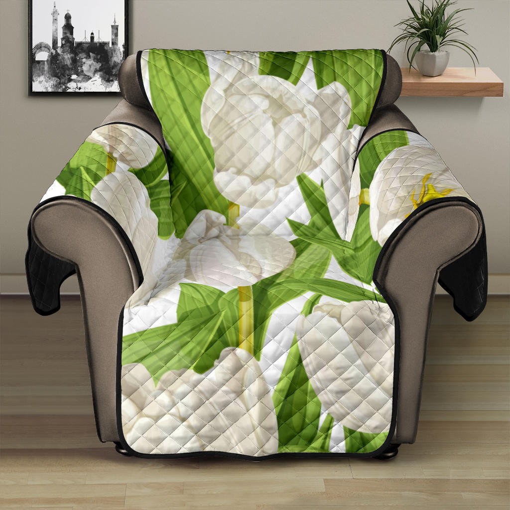 White Tulip Pattern Recliner Cover Protector