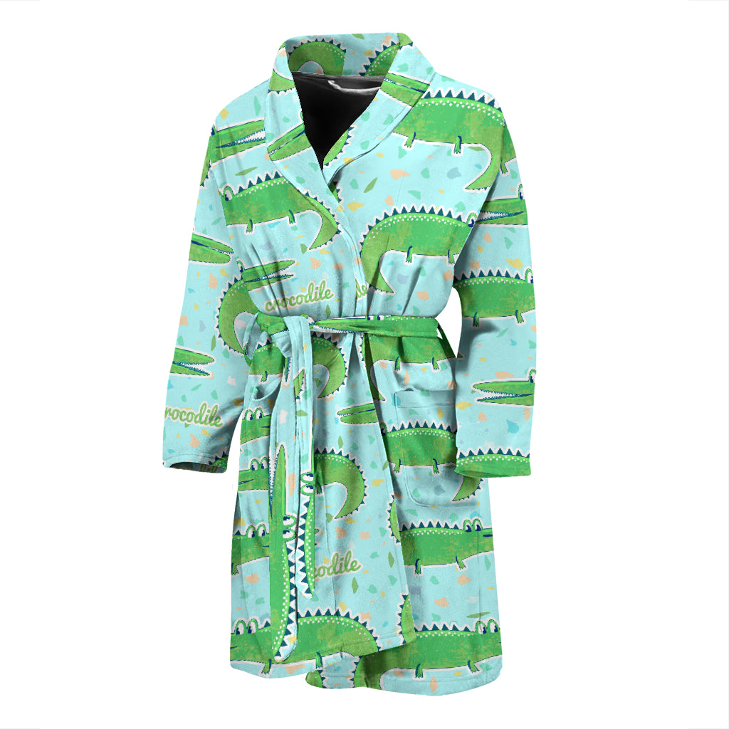 Crocodile Pattern Blue background Men Bathrobe