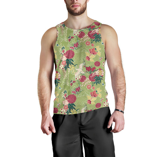 Japanese Crane Green Theme Pattern Men Tank Top