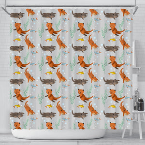 Swimming Fish Otter Pattern Shower Curtain Fulfilled In US