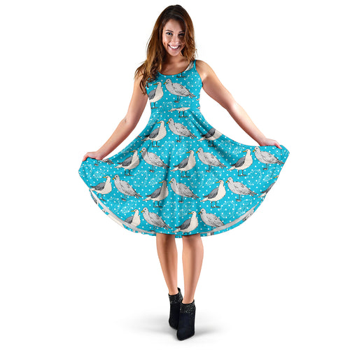 Seagull Pattern Print Design 02 Sleeveless Midi Dress