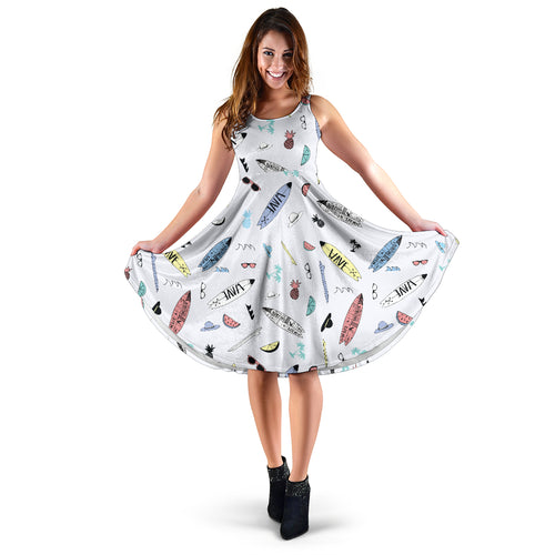 Surfboard Pattern Print Design 01 Sleeveless Midi Dress