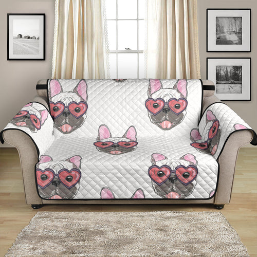 French Bulldog Heart Sunglass Pattern Loveseat Couch Cover Protector