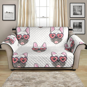 French Bulldog Heart Sunglass Pattern Loveseat Couch Cover Protector