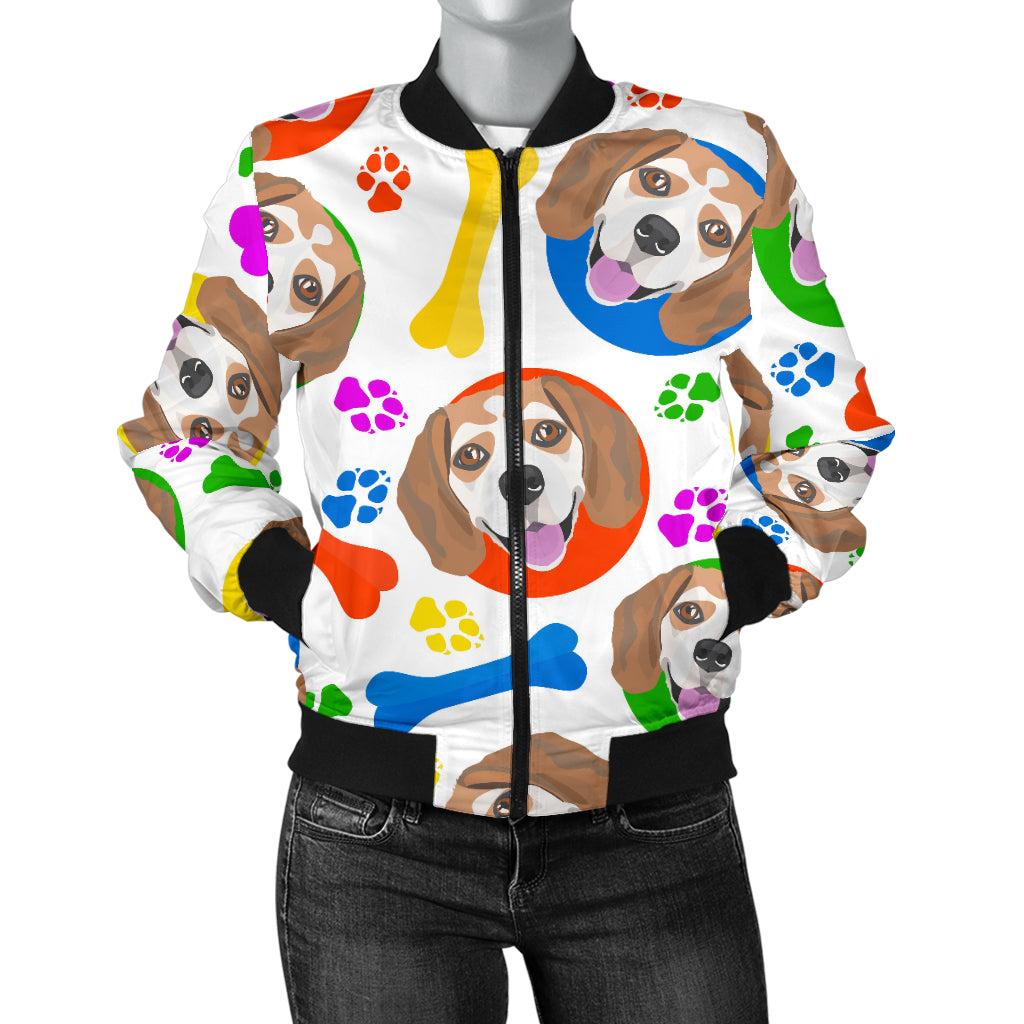 Colorful Beagle Bone Pattern Women Bomber Jacket