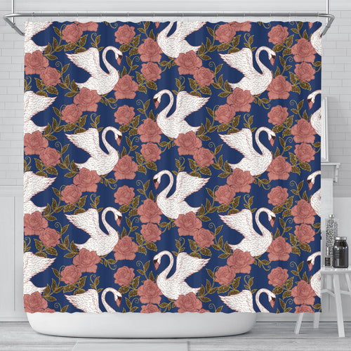 Swan Rose Pattern Shower Curtain Fulfilled In US