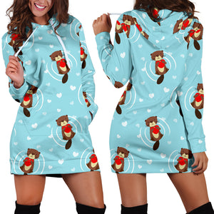 Otter Heart Pattern Women Hoodie Dress