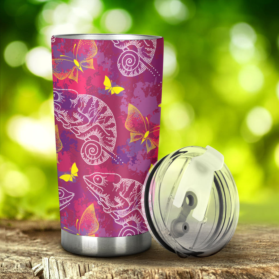 Pink Chameleon Lizard Butterfly Pattern Tumbler