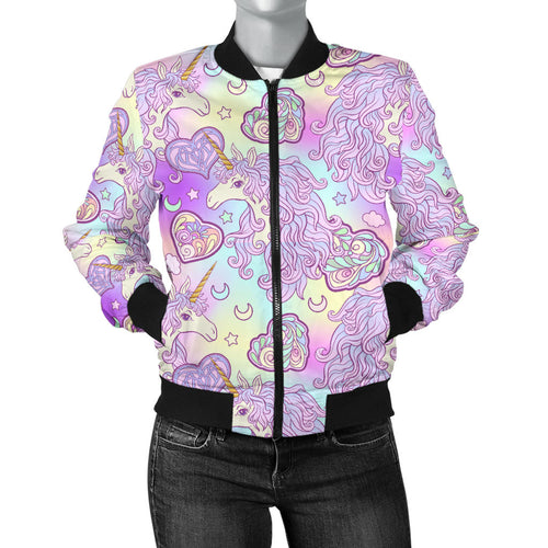 Unicorn Heart Pattern Women Bomber Jacket