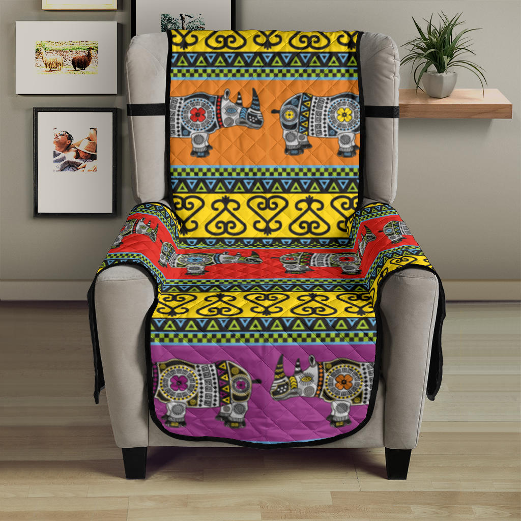 Rhino African Afro Dashiki Adinkra Kente Pattern Ethnic Motifs Chair Cover Protector