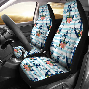 Anchor Flower Blue Stripe Pattern Universal Fit Car Seat Covers
